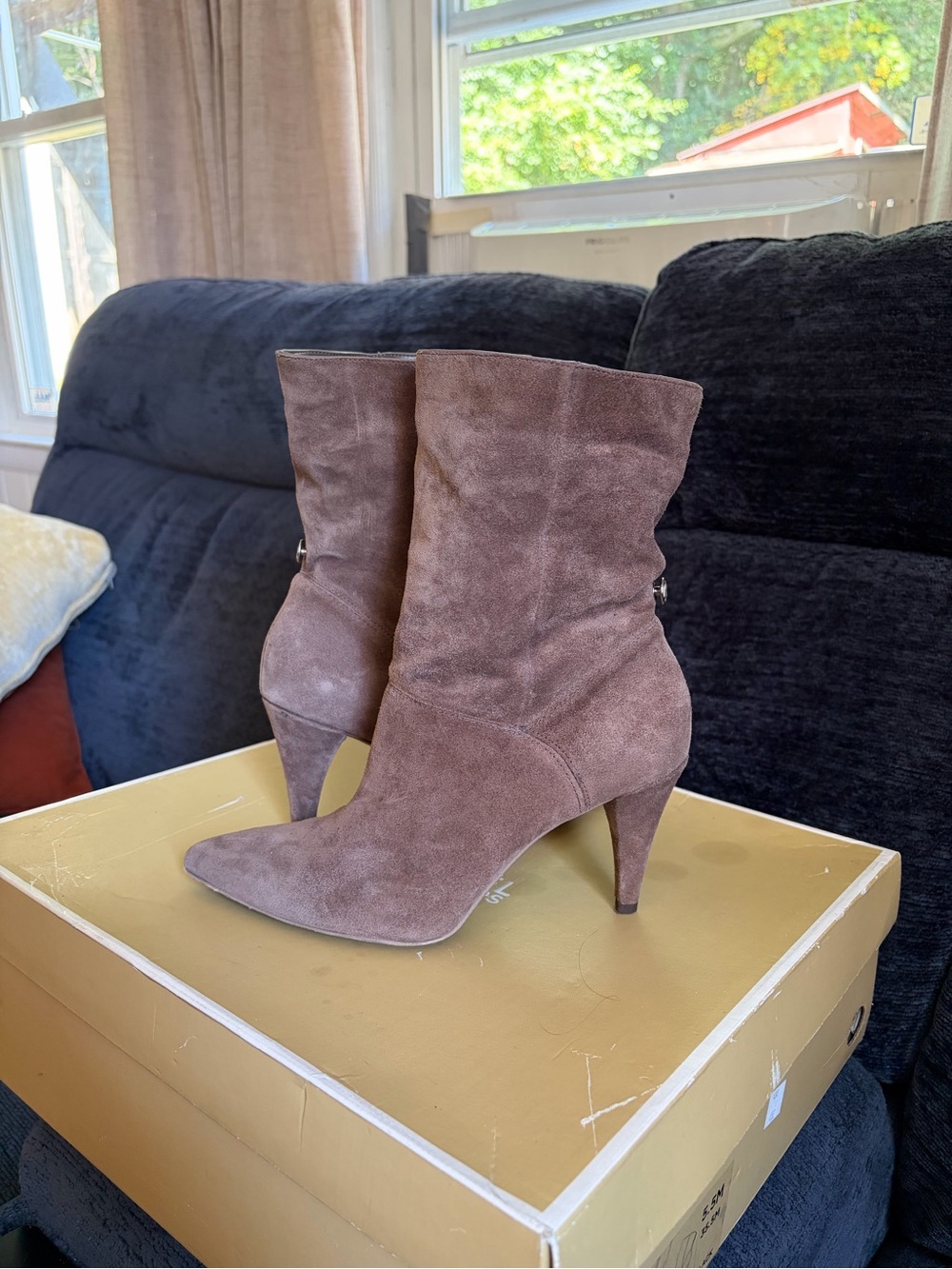Taupe Suede Heeled Booties